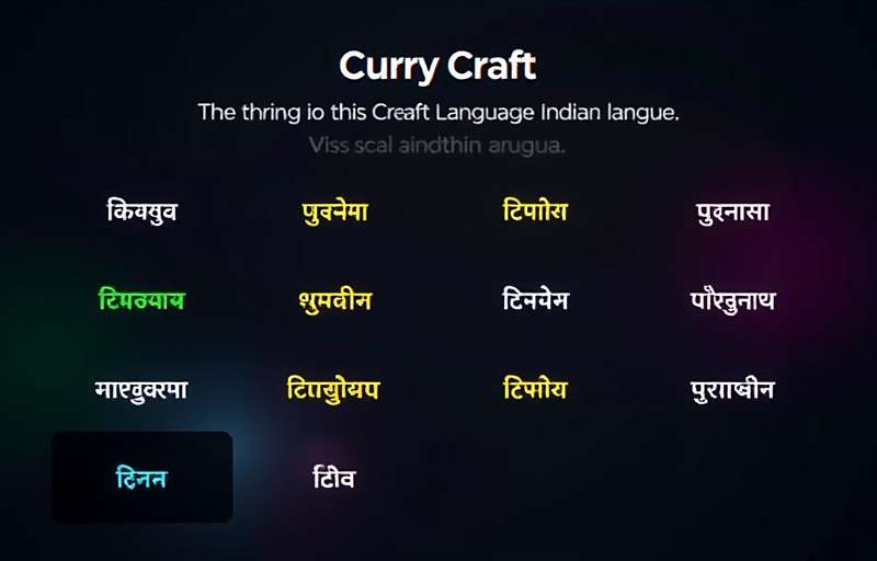 Indian Language Support in Curry Craft Curry Craft showing language selection screen with various Indian languages