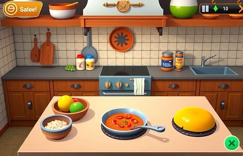Virtual Kitchen in Curry Craft Curry Craft gameplay showing a virtual kitchen setup with ingredients and cooking utensils