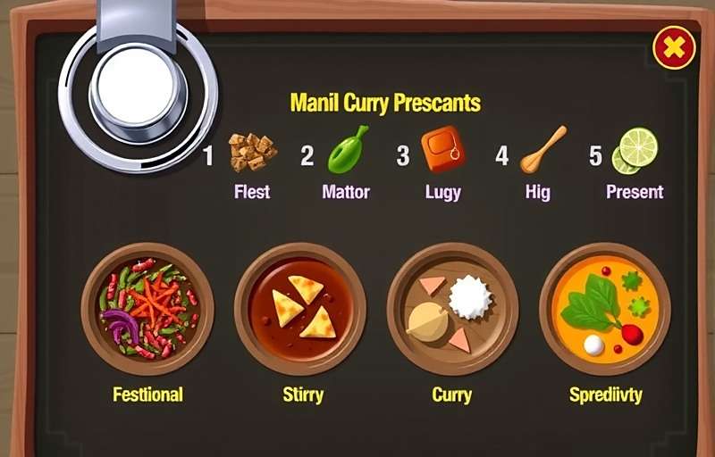 Curry Craft Main Gameplay Screen Curry Craft gameplay showing various Indian curry preparations with spices and ingredients